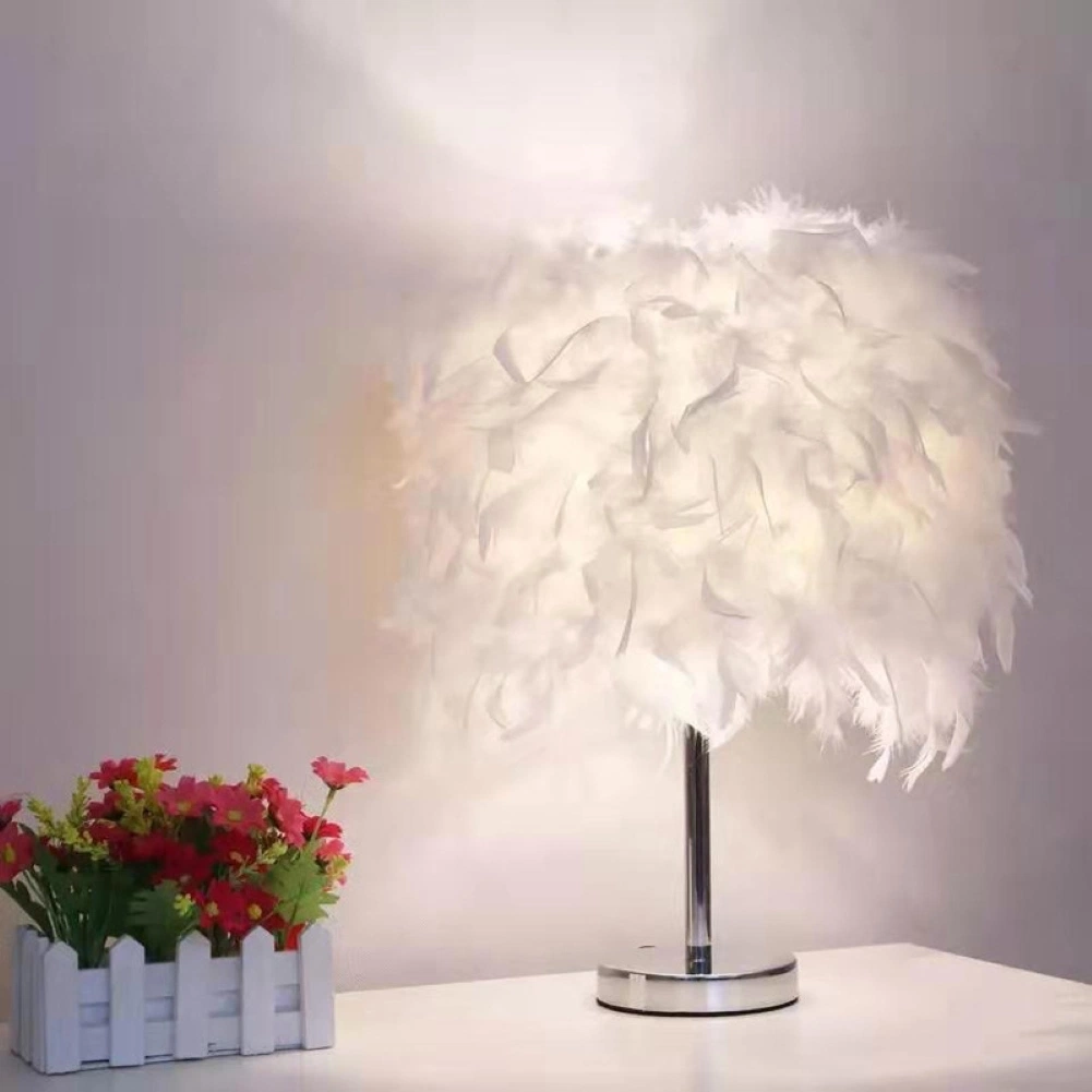 E27 Bedside Table LED Lamp Feather Romantic Feather Table Lamp (WH-MTB-56)