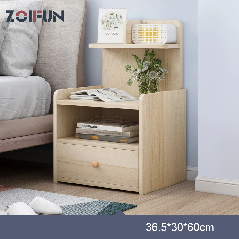 Nordic Style Log Color Bedroom Bedside Small Display Cabinet 2 Drawer Wood Bedside Table