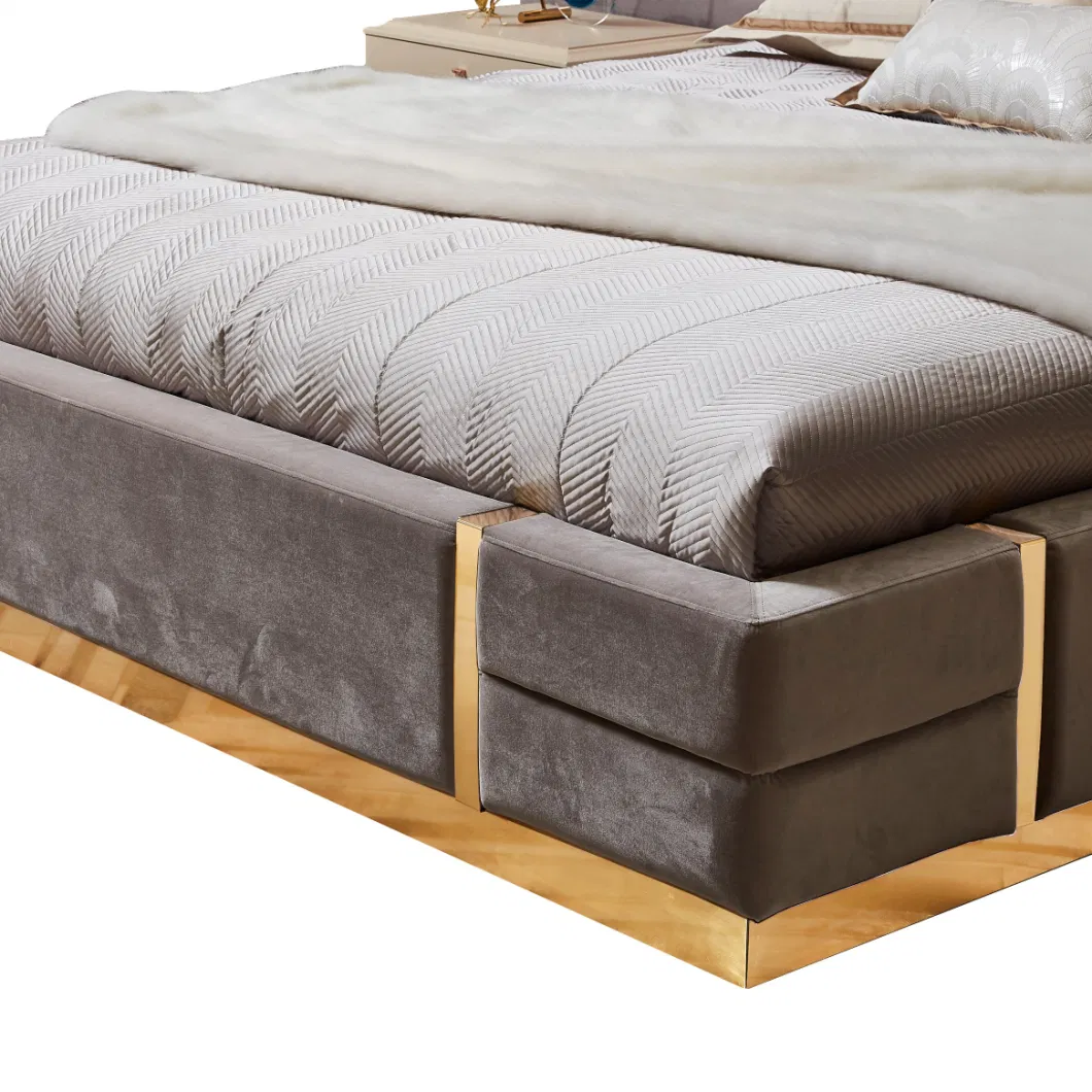 Zhida Luxury Style Hotel Furniture Bedroom Set Velvet King Size Bed
