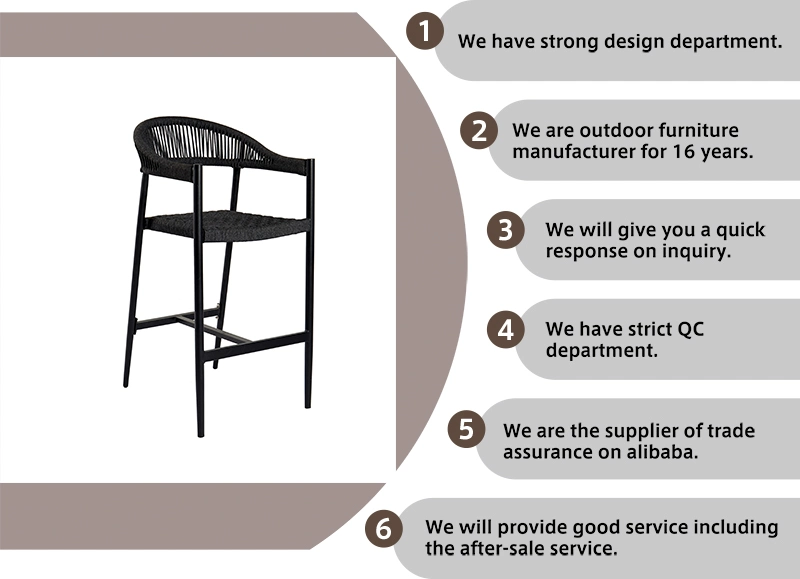 Hot Selling Factory Outdoor Aluminum Rope Bar Stool Dringking Chair