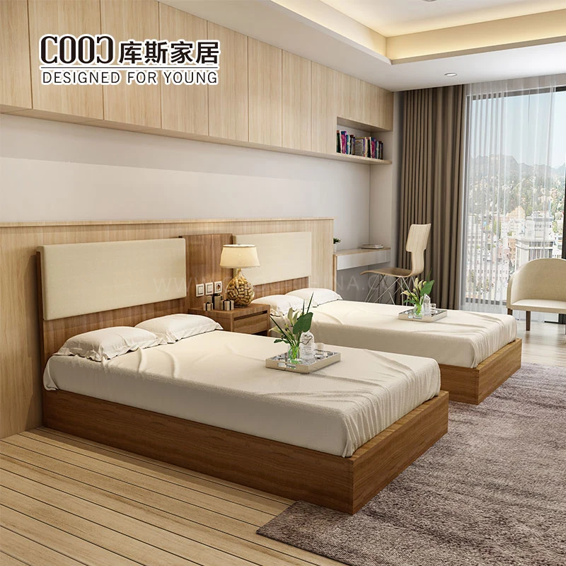 Foshan Factory One Stop 5 Star Modern Apartment Bedroom Two Single Bed Woodem Hotel Room Furniture Set