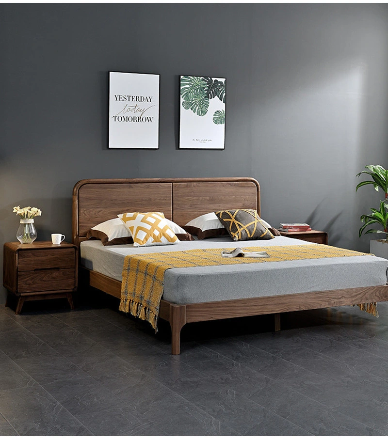 North American Black Walnut All Solid Wood Double 1.8 Nordic Master Bedroom Log Wedding Bed 0006