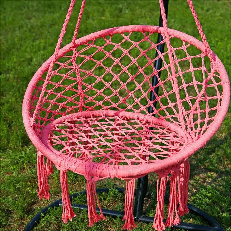 Macrame Tassels Rope Hanging Chair with Hand Woven Rope for Indoor Outdoor Home Bedroom Patio Deck Garden