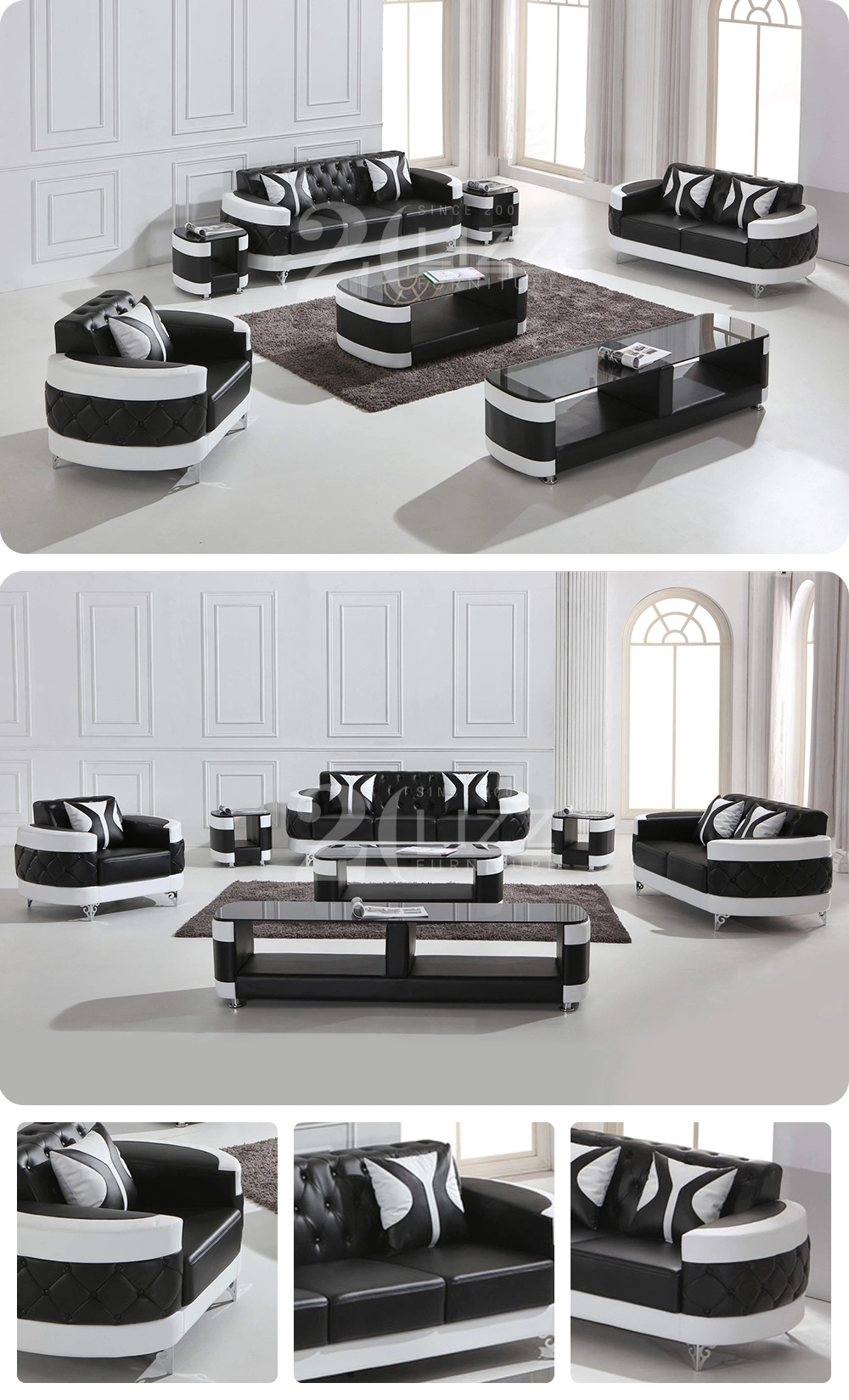 Office Modern Leisure Living Room Furniture Chesterfield Leather Sofa Set