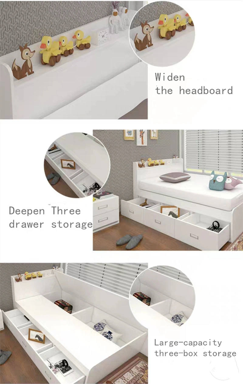 Fashion Children Bedroom Home Furniture Wardrobe Cabinet Single Kids Size Wooden Bed