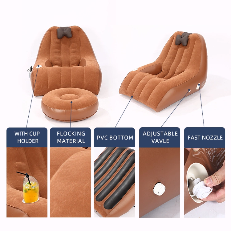 Portable Foldable Inflatable Massage Sofa Sofa Lounge Chair Air Cushion Chair Suitable for Indoor Living Tent Camping Outdoor Activities