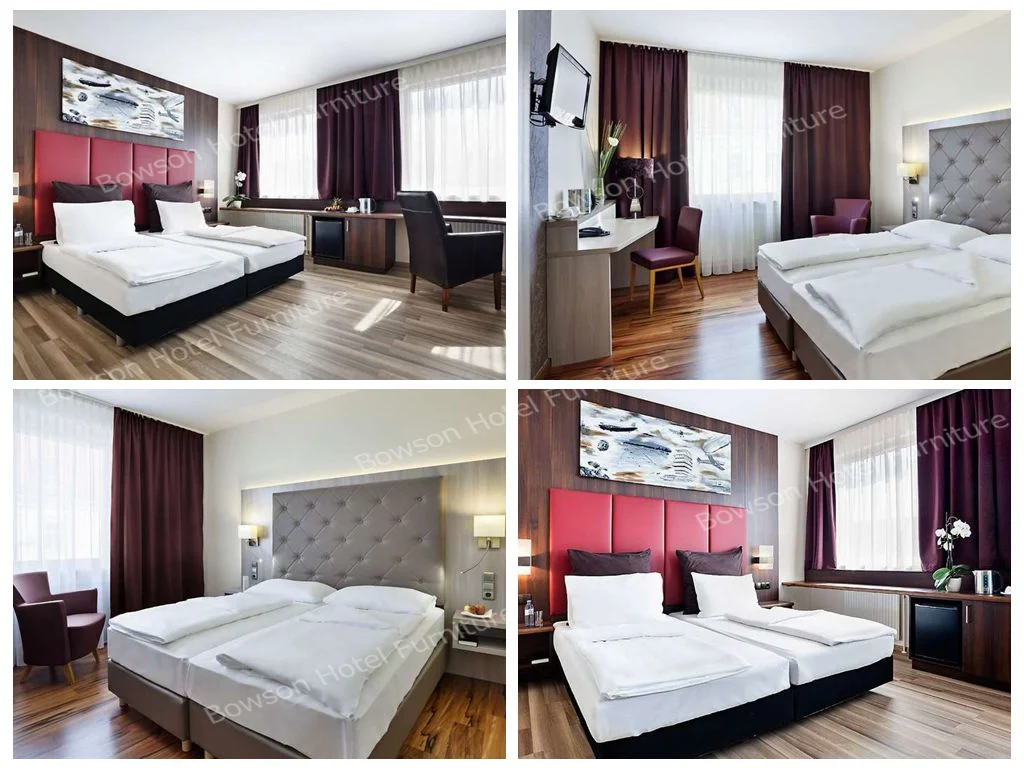 Dark Veneer Finish Elegant Hotel Bedroom with Simple Furniture