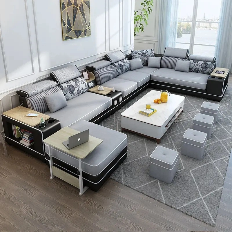 Nova Modern Italian Style Massage Bed Leather Modular Sectional U Shape Sofa Set Living Room Furniture for Home Hotel Multifunctional Corner Couch
