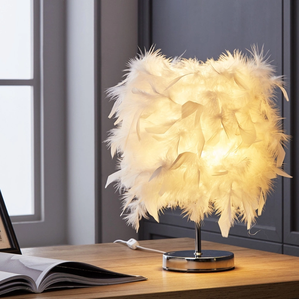 E27 Bedside Table LED Lamp Feather Romantic Feather Table Lamp (WH-MTB-56)