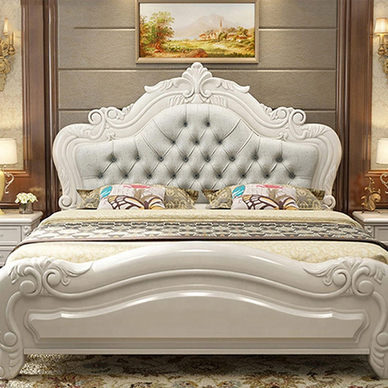 Bedroom Furniture Villa Luxury Design Wood Round Leather Queen Size Bed Set Bed