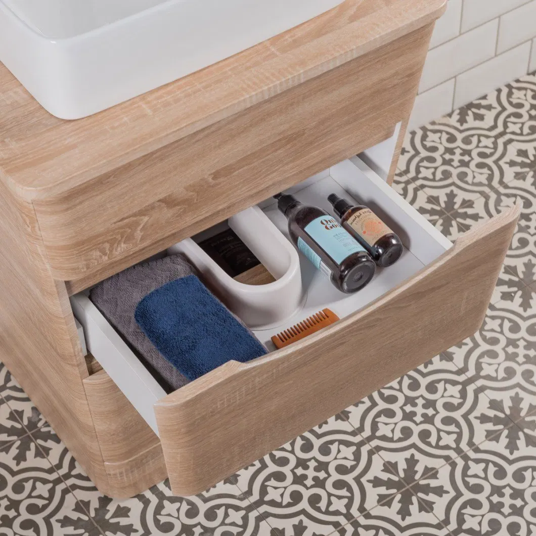 650mm V Shaped Vanity Unit and Rectangle Countertop Basin in Light Oak