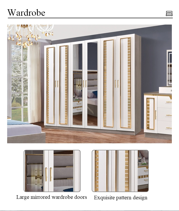 Luxury Modern Design King Bed Full Size Master Suite Complete Wooden Bedroom Furniture Set with Bed and Wardrobes