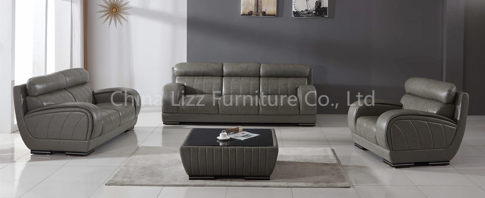 Modern Office Sectional Genuine Leather Sofa with Coffee Table