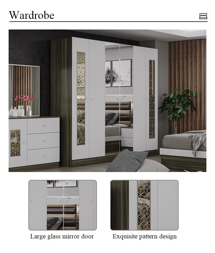 Wholesale Cheap Modern King Size Double Bed Wardrobe Set Master Room Furniture High Gloss MDF Bedroom Furniture