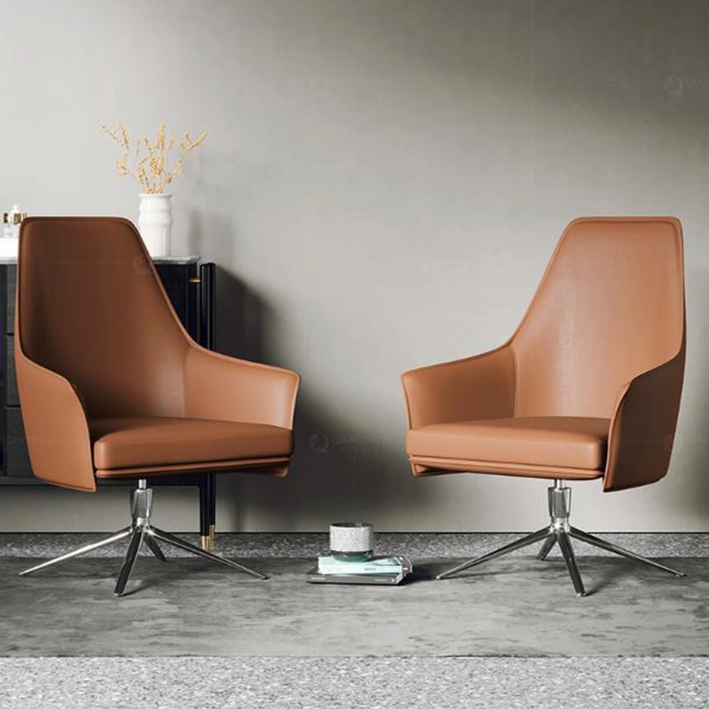 Brown Leather Accent Chair Italian Design Home Accent Swivel Armchair