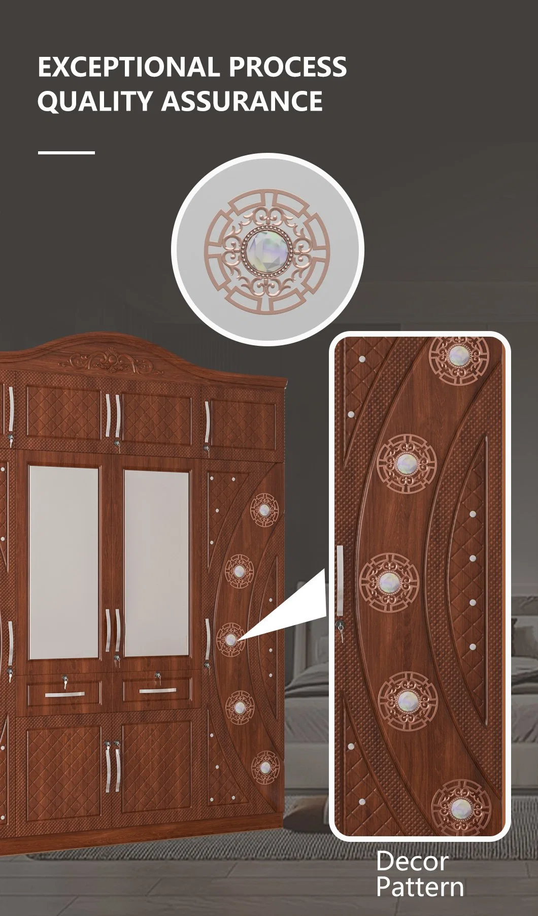 Hot Sale Classic 4 Door Wardrobe with Cupboard Cabinet Wholesale Brown Large 500 mm Depth Wardrobe Bedroom Furniture Set