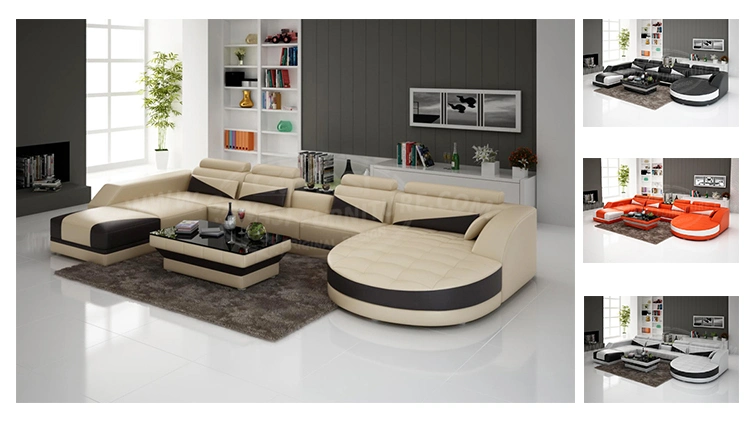 Office Custom Furniture Genuine Leather Living Room Sofa Set with Tea Table