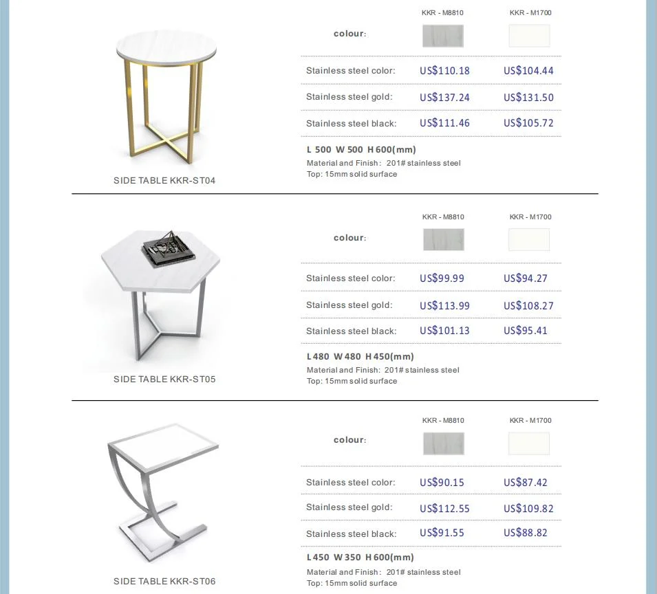 Small Square Silver Fancy Stainless Steel Hotel Bedroom Stand Side Home Table