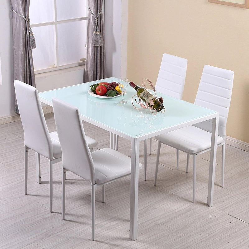 Modern Style Restaurant Dining Room Furniture Tempered Glass Top Luxury Square Dining Table with PU Dining Chair