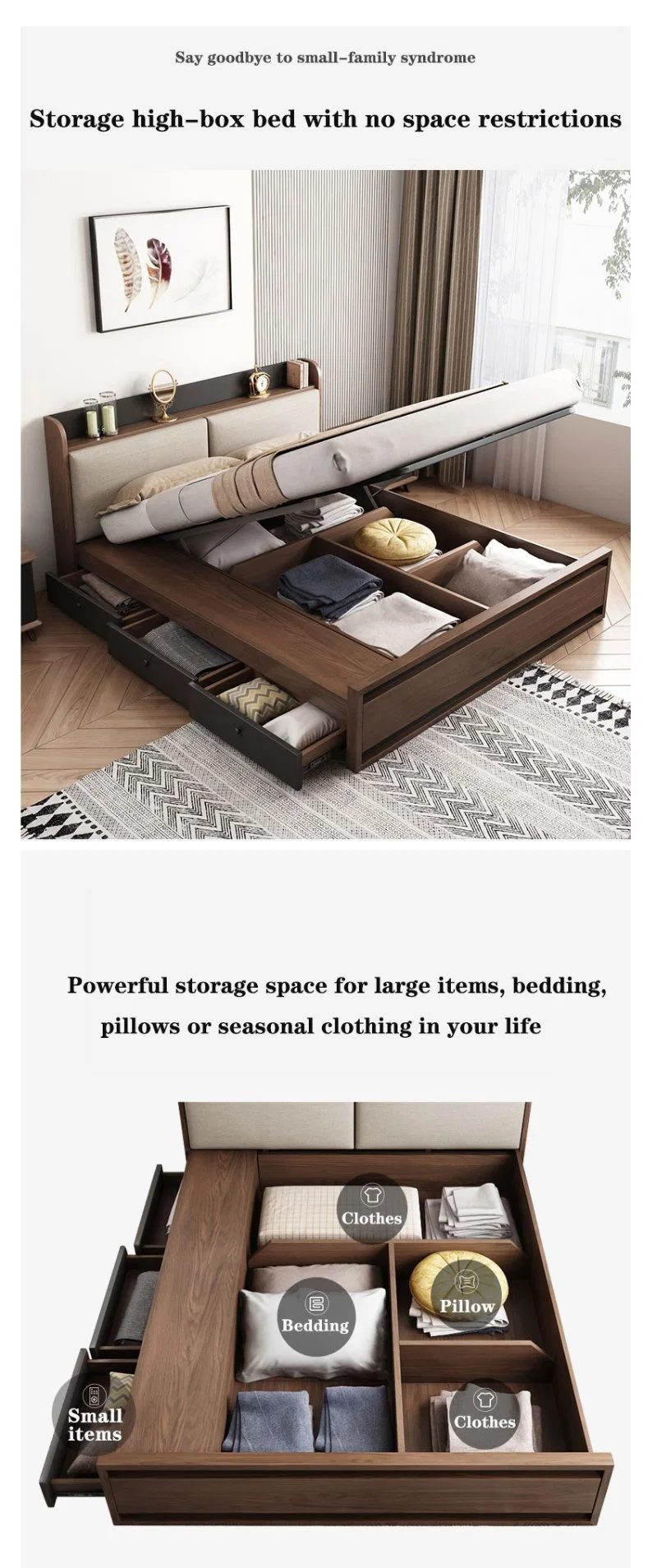 Modern Bedroom Set Soft Murphy Foldable King Size Storage Bed Frame Designer Furniture