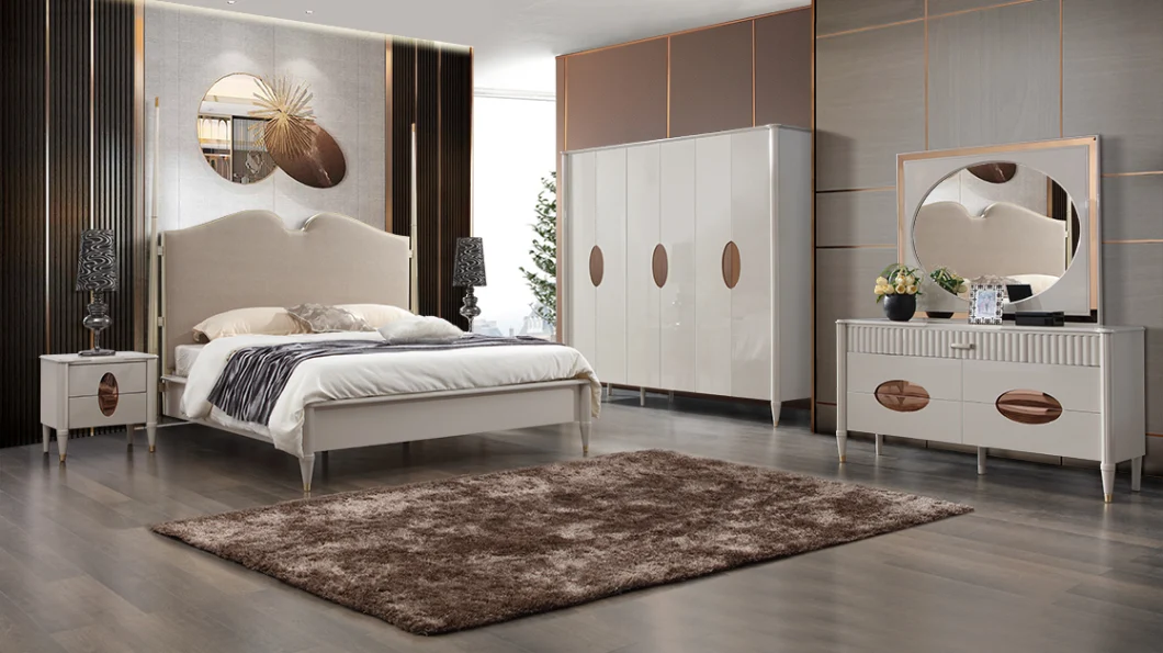 Foshan New Model MDF High Gloss Painting Bedroom Furniture with Hardware Leg and Soft Headboard