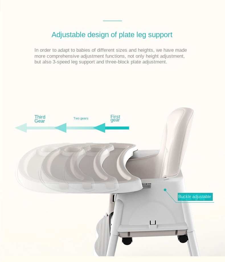 Adjustable Kids Furntirue High Chair with Tray Wheels Baby Dining Chair