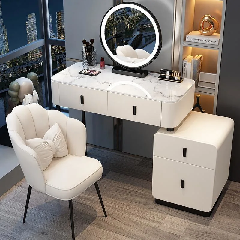 Hot Sale White Corner Dressing Table Makeup Table Vanity Table with Stool and Mirror Bedroom Furniture