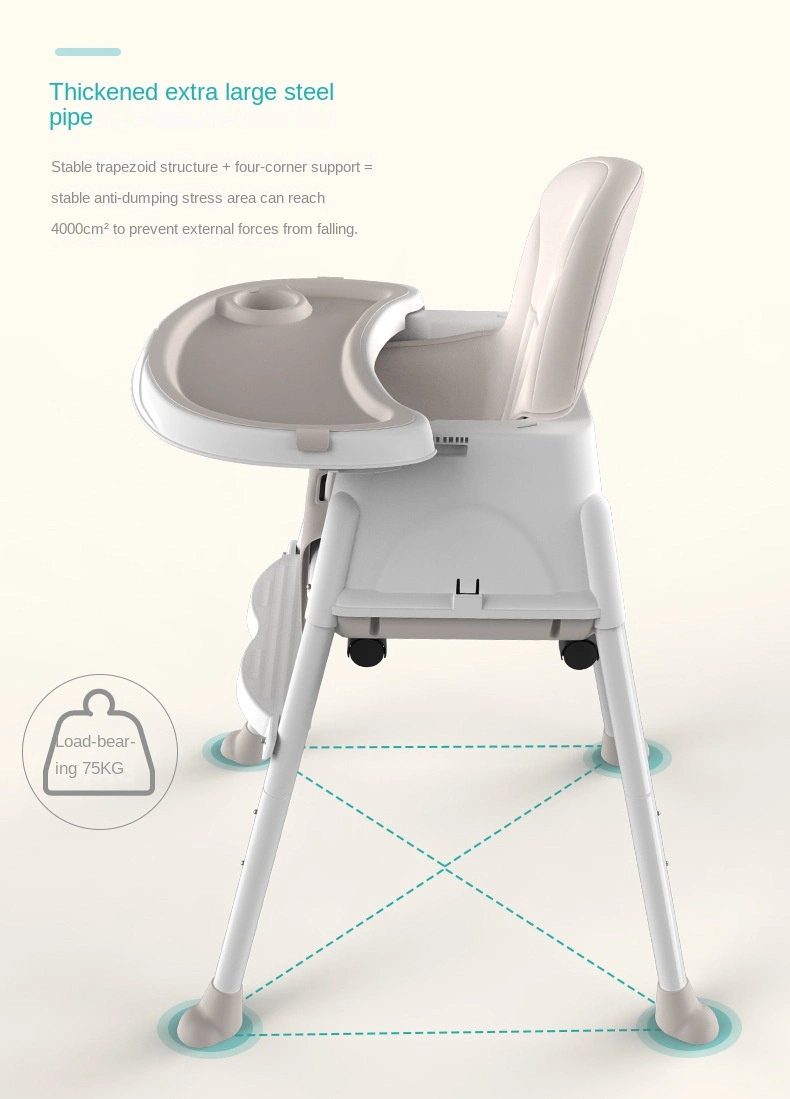 Adjustable Kids Furntirue High Chair with Tray Wheels Baby Dining Chair