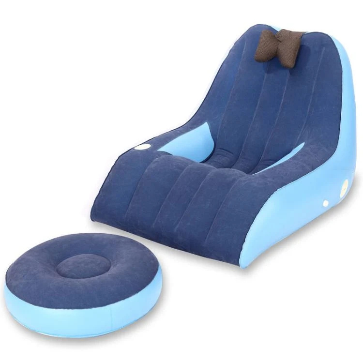 Blue Color Foldable Portable Camping Outdoor Indoor Flocked PVC Inflatable Sofa Chair with Massage