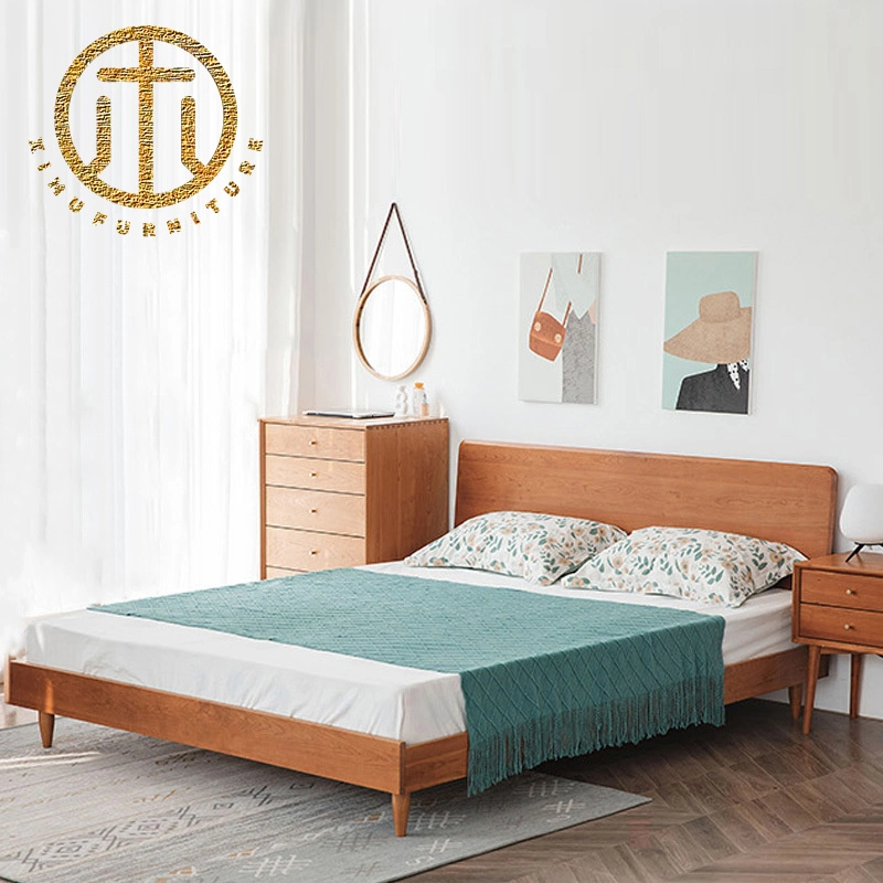 Nordic Solid Wood Log Color Bedroom Double Bed