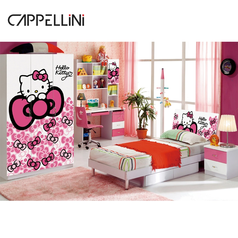 Cappellini Factory Wholesale Children Bed Girl Room Wooden Pink Princess Bed Sets Bedroom Furniture for Kids