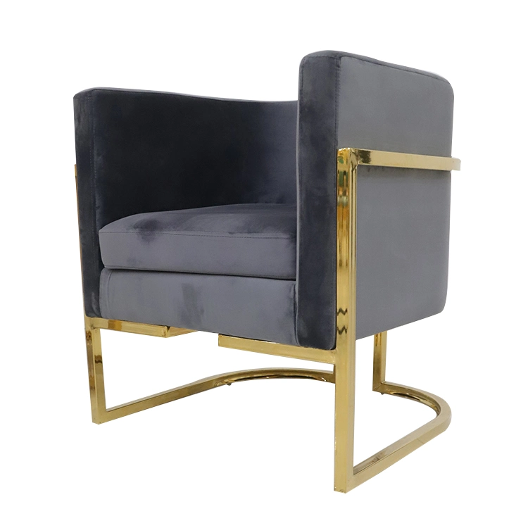 Wholesale Home Furniture Classical Velvet Single Mini Sofa Gold Chrome Metal Frame Restaurant Bedroom Chair