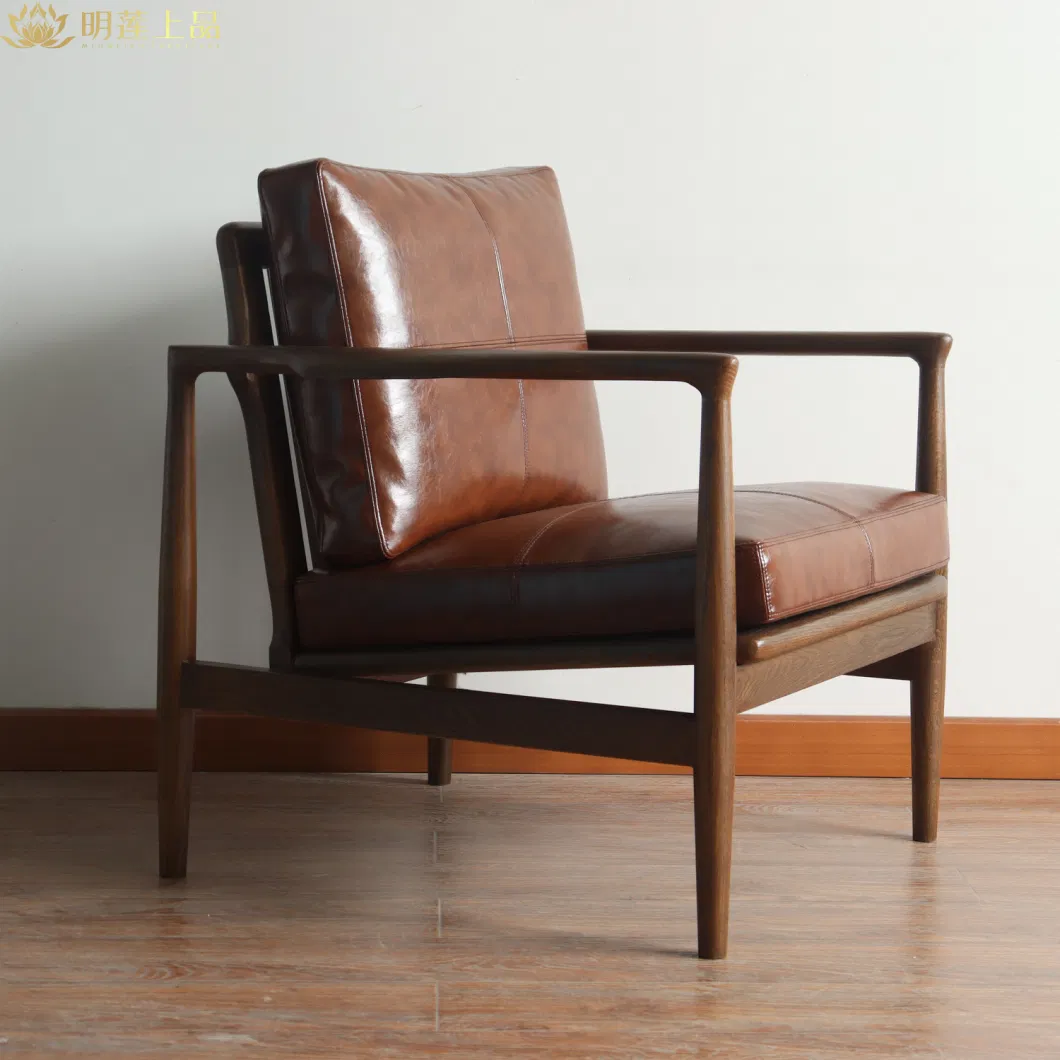 Modern Design Solid Wood Leisure Chair Microfiber Leather Upholstered Living Room Chair Lounge Chair Rest Chair Armchair Wooden Chair Chairs