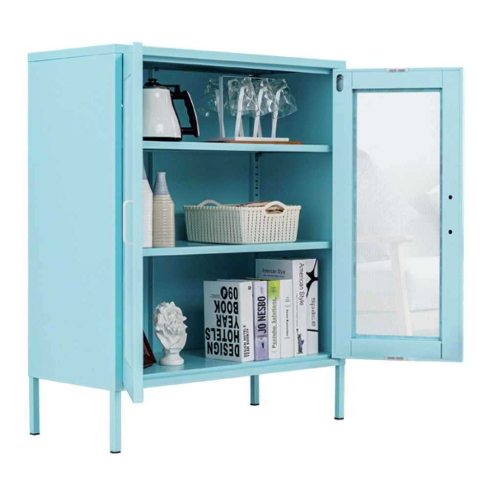 3 Shelf Blue Mesh Door Vertical Steel Storage Cabinet Home Metal Furniture Supplier