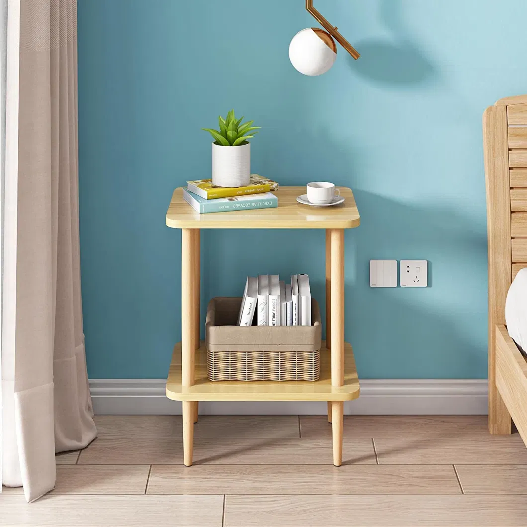 Side Table with Wooden Shelves 2-Tier Rustic Vintage Table for Living Room Bedroom