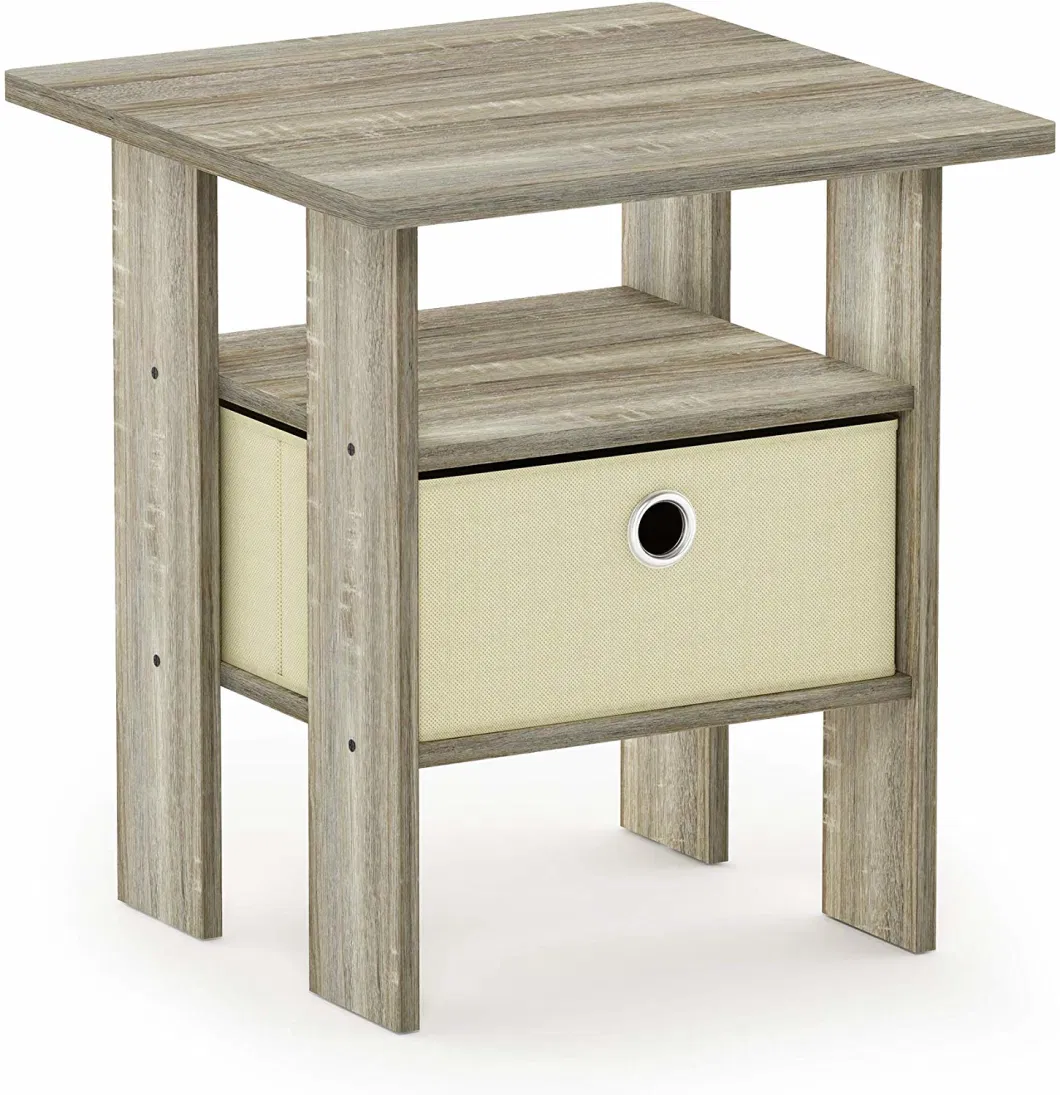 Small Oak Nightstand Bedroom Furniture with Fabric Bin Drawer