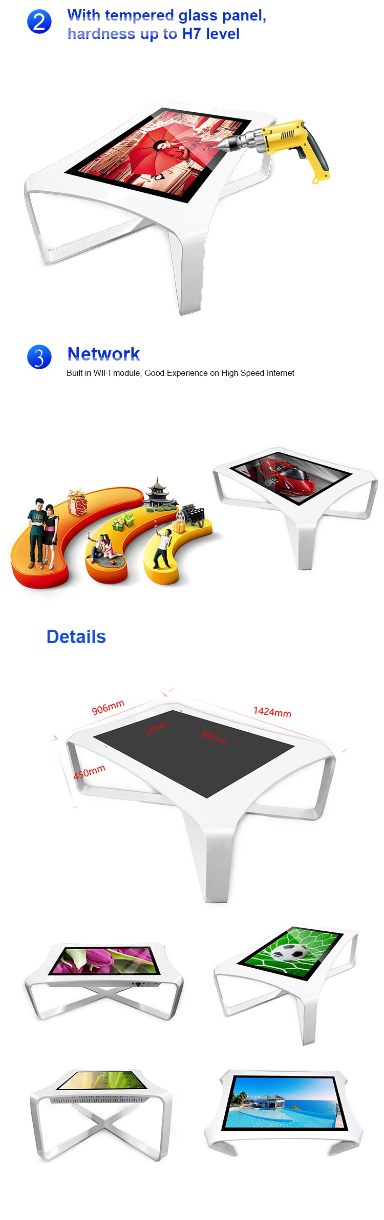 43 Inch Interactive LCD Touch Screen LED Backlight Coffee Table Game Table with Mini PC for Education and Advertising