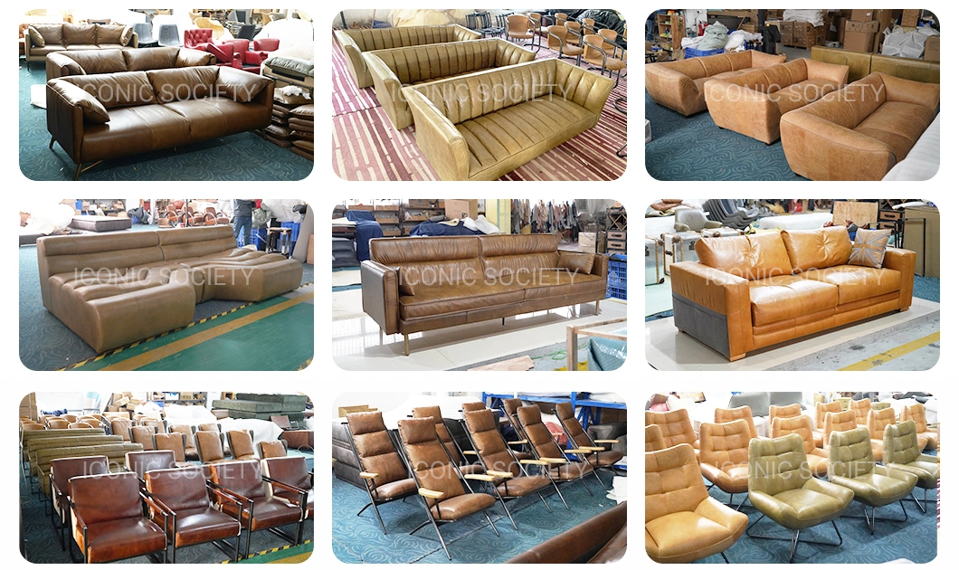 Modern Hotel Living Room Furniture Office Home Channel Tufted Wooden Vintage Couch Set Luxury Genuine Leather Sofa