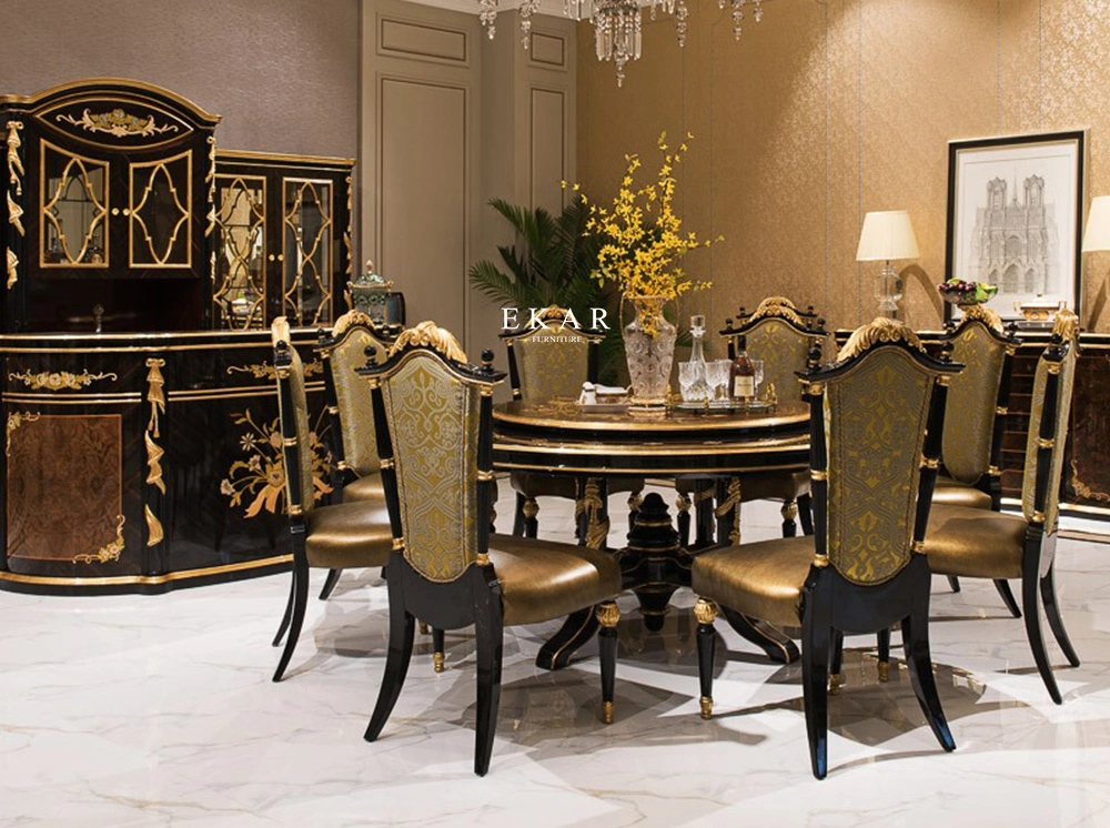 Classic Carved Wooden Round Dining Table- Dining Room Furniture Dinner Table Modern Dining Table