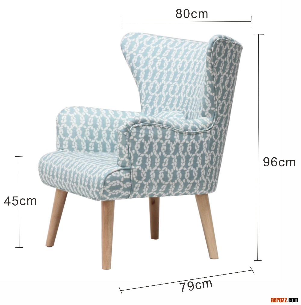 Wingback Solid Wood Flowered Fabric Upholstery Armchair for Living Room