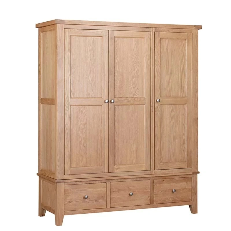 Wholesale Best Seller Large Capacious Light Oak Rustic Wall Wardrobe with 3 Doors and 3 Drawers, Home Bedroom Clothes Organizer Armoire Almirah