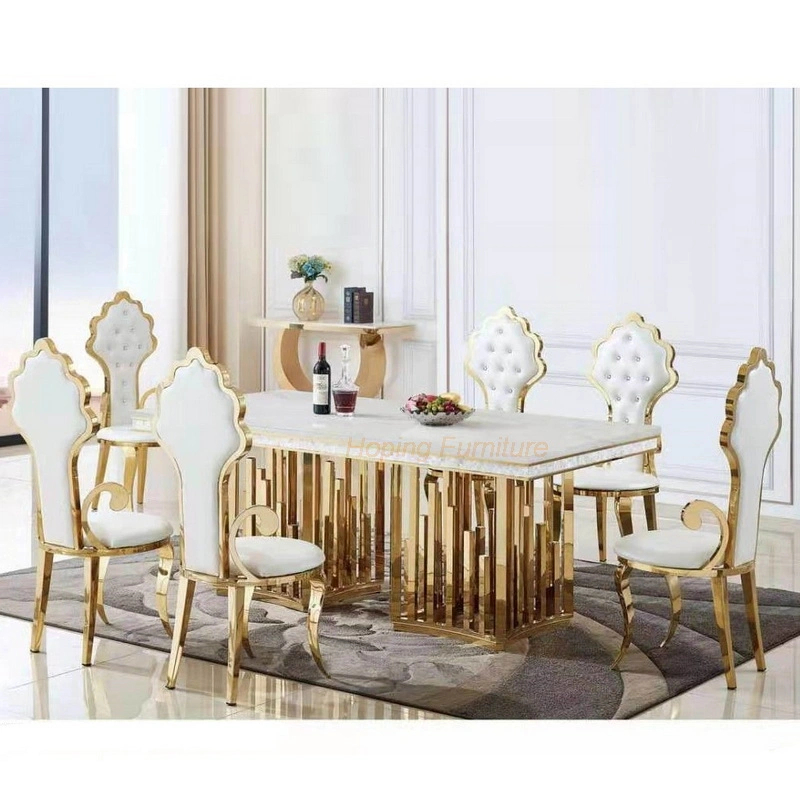 Modern Classic Furniture Design Dining Table and Chair Indor Chromed Gold Metal Royal Festival Folding Wedding Dining Chair Hotel Bedroom Furniture Sets