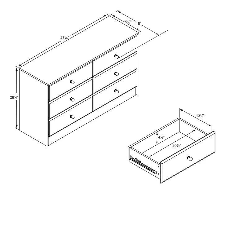 Yvt Modern Dresser Bedroom Double Dresser in Oak Structure Bedroom Dresser 6 Drawers Wood Furniture