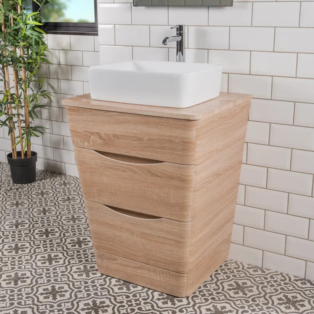 650mm V Shaped Vanity Unit and Rectangle Countertop Basin in Light Oak