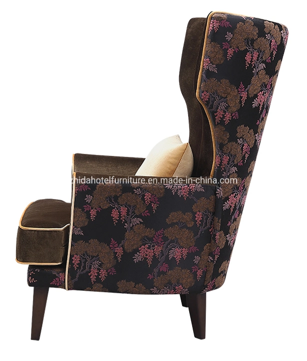 Zhida Hotel Furniture Bedroom High Back Fabric Leisure Chair Lobby Living Room Luxury Wooden Armchair