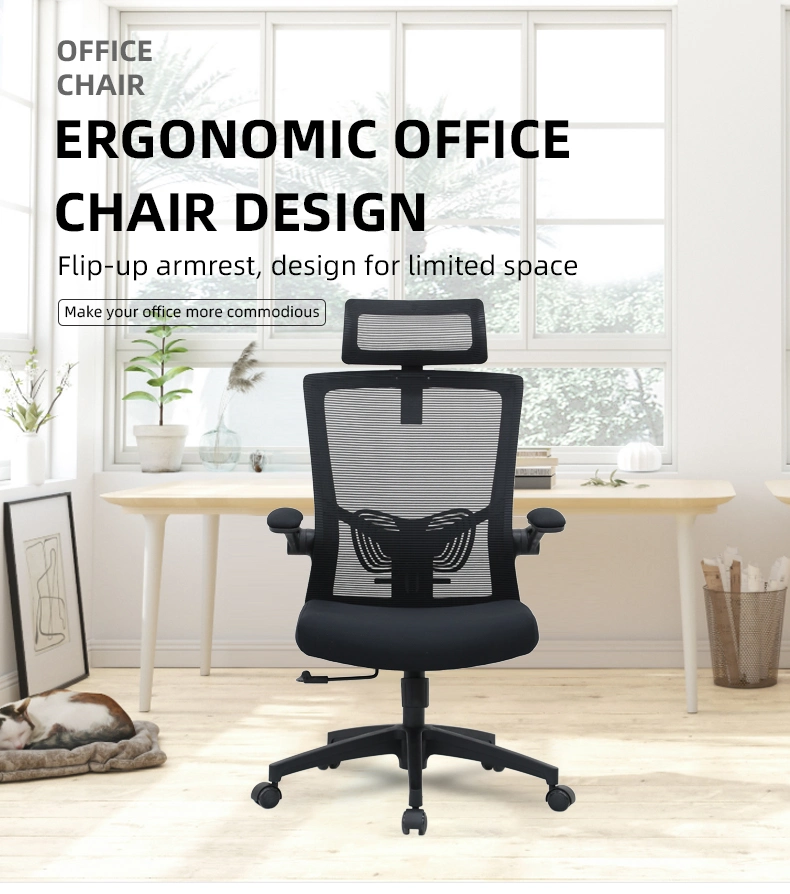 Modern Furniture Fabric Chair Office Swivel Ergonomic Lounge Chair with Flip-up Armrest