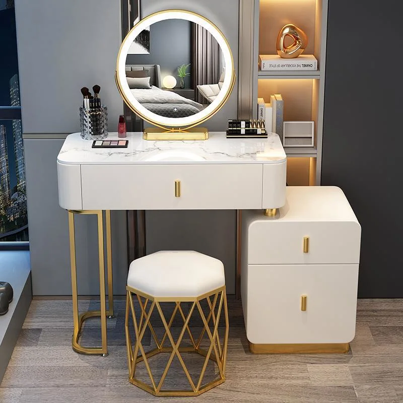 Hot Sale White Corner Dressing Table Makeup Table Vanity Table with Stool and Mirror Bedroom Furniture