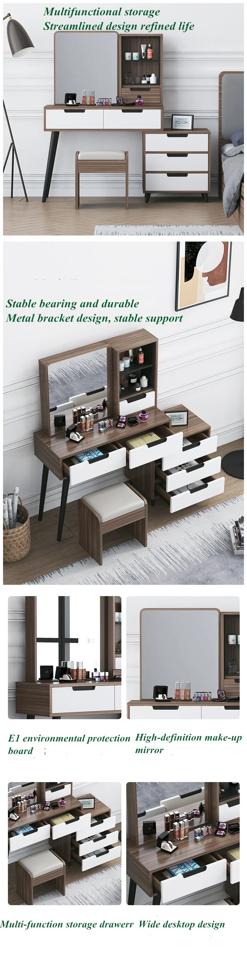 Wooden Modern Bedroom Set Furniture Dresser Cabinet Mirror Dressing Table