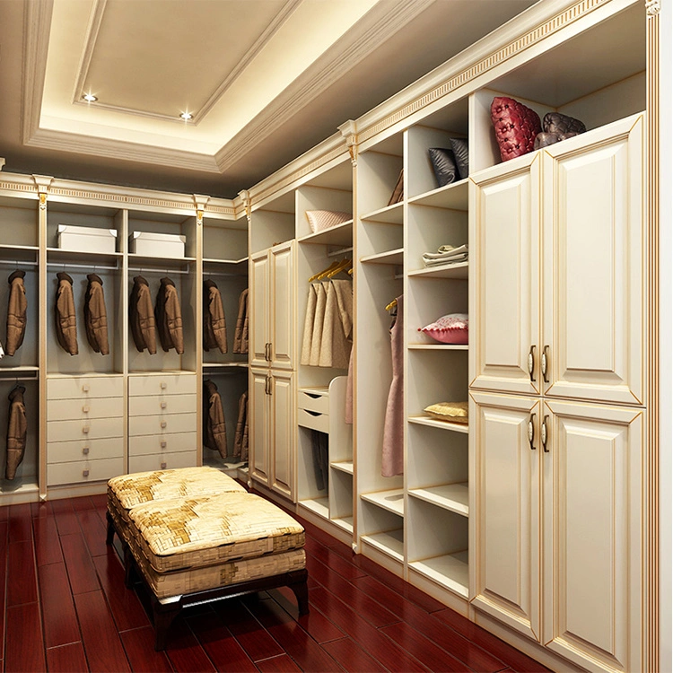 Modern Bedroom Furniture Solid Wood Design Walk in Closet White Multi-Space Storage Mirror Wardrobe