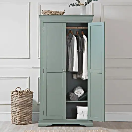 Chinese Custom 2023 New in Green Painted Double Doors Tall Wall Wardrobe, Home Bedroom Hotel Using Contemporary Clothes Storage Cabinet Closet Almirah